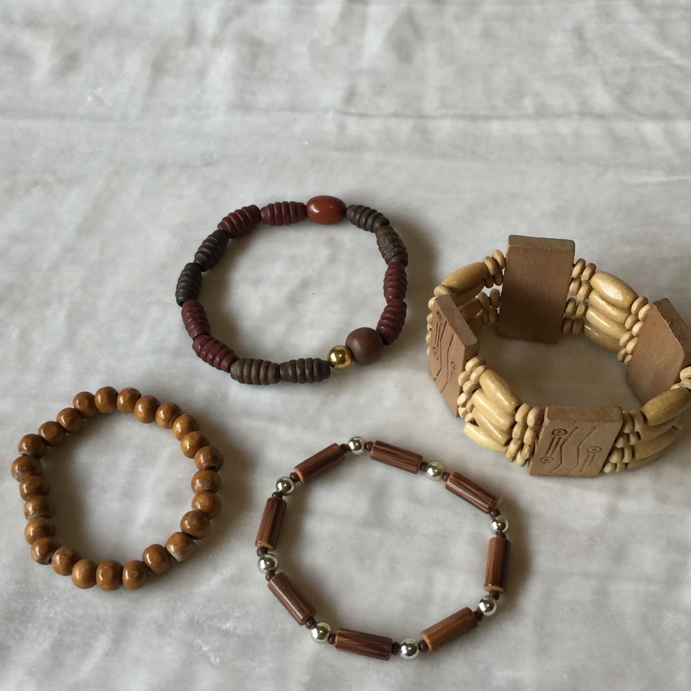 Lot Stretchy Wood Bead Bracelets